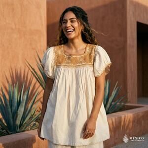 Traditional hand embroidered blouse Flowers 24x31 in  Size L - EXL